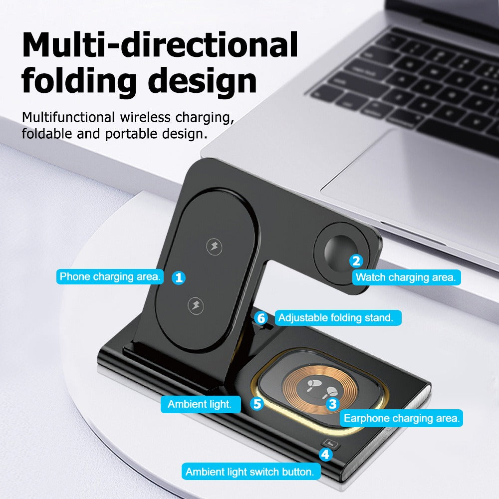 3 in 1 wireless charger supports fast charging and multifunctional wireless charging